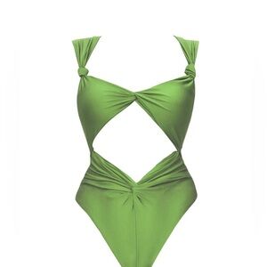 Andrea Iyamah Green Cutout One Piece Swimsuit